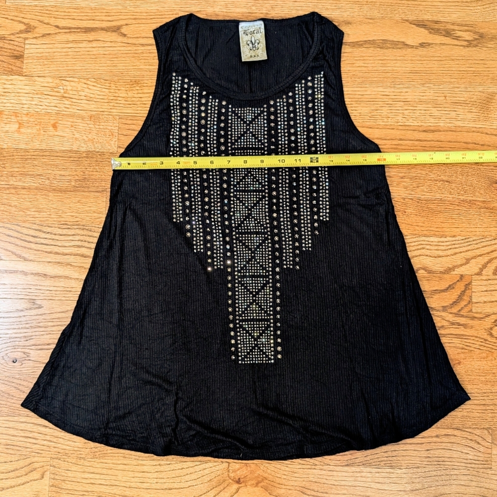 Be Vocal Women's Tank Top Black Studded Western Boho Size Large - Picture 2 of 7